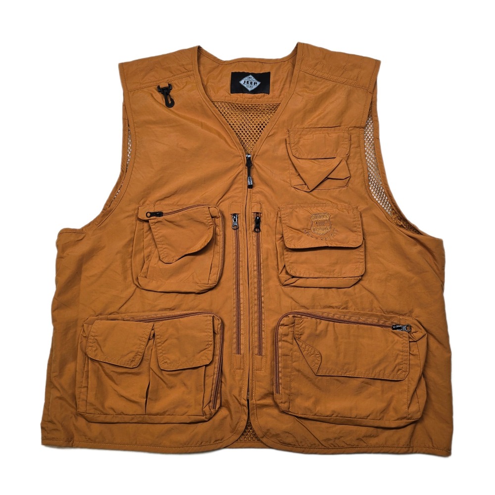 Jeep‎ Spirit Outdoor Vest Mens 2XL Orange Rust Utility Fishing Pockets